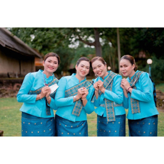 ผ้าถุงลาวสีน้ำเงิน+ชมพู+ฟ้า