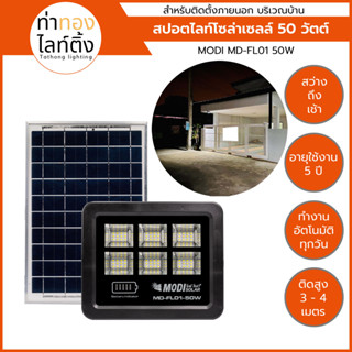 สปอตไลท์โซล่าเซลล์ 50W ไฟฟ้าฟรี ค่าไฟ 0 บาท