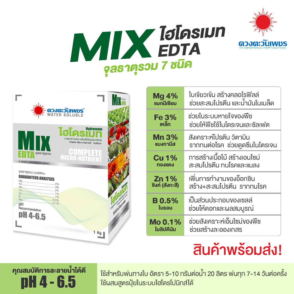 ปุ๋ย ธาตุรอง จุลธาตุรวม MIX EDTA (ชนิดผง) รวมธาตุเสริมในรูปคีเลต ดูดซึมได้ดีมาก แก้อาการขาดจุลธาตุ(แ