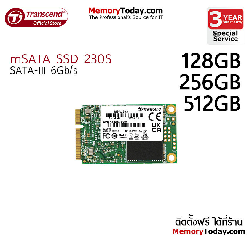 Transcend mSATA SSD 230S Capacity: 128GB 256GB 512GB