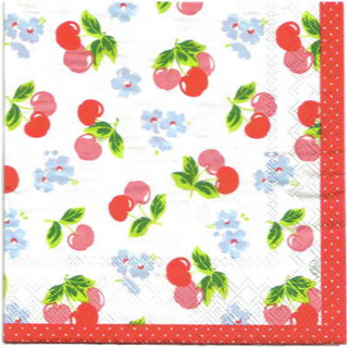 Pladao Napkin ภาพ Cath Kidston เชอร์รี่ กับดอกไม้ฟ้า Cherry กระดาษ แนพกิ้น สำหรับงานศิลปะ เดคูพาจ decoupage ขนาด L 33x33