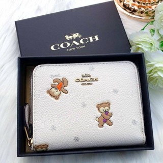 🍀🍀COACH C6603B Boxed Small Zip Around Wallet With Snowy Bears Print🍀🍀