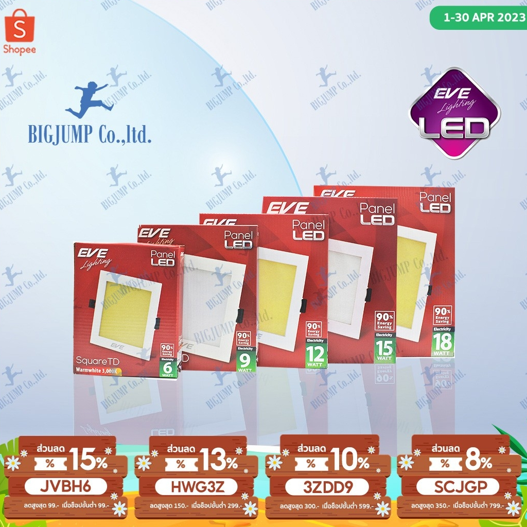 โคมพาเนลไลท์แอลอีดี Panel LED Light หน้าเหลี่ยม ขนาด 6,9,12,15,18W แสงเดย์ และแสงวอร์มไวท์