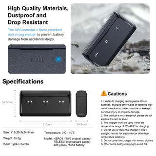 Telesin Pocket Multifunctional Storage Charging Box for GoPro 12/11/10/9
