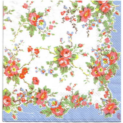 Pladao Napkin ภาพ Cath Kidston ดอกไม้ กุหลาบคลาสสิค กรอบฟ้า กระดาษ แนพกิ้น สำหรับงานศิลปะ เดคูพาจ decoupage ขนาด L 33x33
