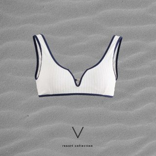 RESORT COLLECTION 2023 WHITE TRIM NAVY BRA บราขาวกุ้นน้ำเงินใส่ว่ายน้ำมีฟองน้ำในตัว