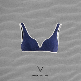 RESORT COLLECTION 2023 NAVY TRIM WHITE BRA บราน้ำเงินกุ้นขาวใส่ว่ายน้ำมีฟองน้ำในตัว