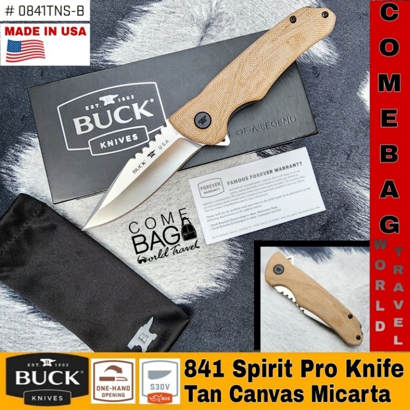 มีดBuck841 Sprint Pro Flipper Knife 3.125" S30V Stainless Steel Drop Point, Natural Canvas Micarta H