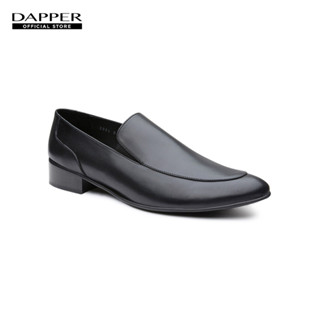 DAPPER รองเท้าทำงานหนังแบบสวม Tech-Leather Plain-Toe Loafers สีดำ (HBKB1/699LB3)