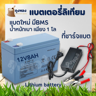 แบตเตอรี่ 12V 8Ah แบตลิเธียม ( สายชาร์จ 12.6V. 1.7A ) แบตเตอรี่ถังพ่นยา แบตเตอรี่เครื่องพ่นยา (น้ำหนักเบา)