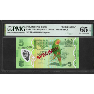 Fiji 5 Dollars ND 2013 P 115s Gem UNC PMG 65 EPQ Specimen