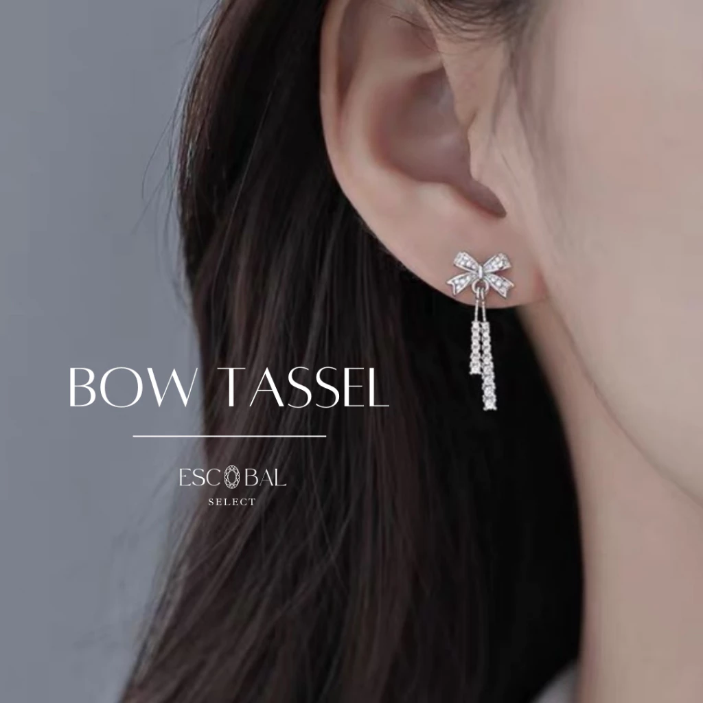 ESCOBAL ต่างหูเงินแท้ Bow Tassel จี้เพชร Moissanite ต่างหูเพชร ต่างหูแฟชั่น ตุ้มหูเงิน วาเลนไทน์