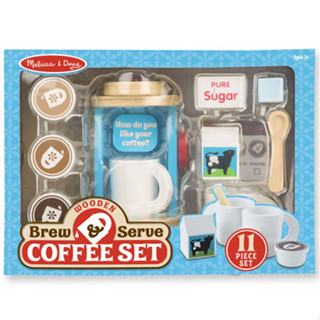 [11ชิ้นไม้] รุ่น 9842 ชุดกาแฟของเล่น Melissa &amp; Doug Wooden Brew &amp; Serve Coffee Set รีวิวดีใน Amazon USA ไม้อย่างดี 11 ชิ้น เครื่องบรูว เครื่องปรุง ถ้วย ช้อน มาลิซ่า Food