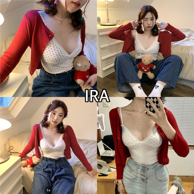 BY IRa (808) เสื้อไหมพรมแขนยาว+สายเดี่ยว กระดุมใช้งานได้จริง จะใส่แบบตัวเดียวก็ได้ เซ็กซี่สุดๆ ❤️‍🔥😍