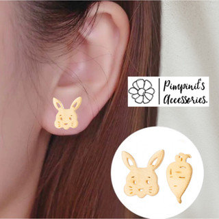 ʕ •ᴥ•ʔ ✿ พร้อมส่ง : ต่างหูสไตล์มินิมอลลายกระต่ายและแครอท | Rabbit &amp; Carrot Minimalist Stud Earring.