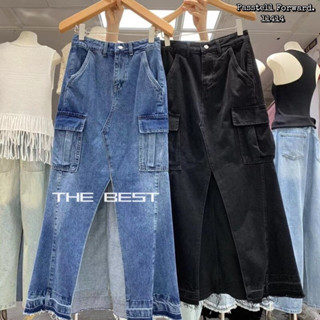 🇰🇷New🇰🇷  Korea denim cargo Maxi skirt กระโปรงยีนยาว งานป้ายdarim🇰🇷