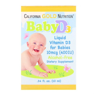 วิตามินดี ทารก 300 หยด California Gold Nutrition, Baby Vitamin D3 Drops, 400 IU, .34 fl oz (10 ml)