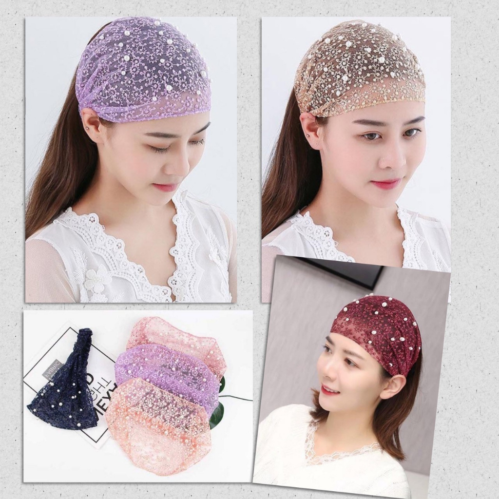 🔺 ผ้าคาดผม ลูกไม้ ประดับมุก ที่คาดผม ผ้าคาดศีรษะ ไหมเย็น ผ้าคาดหัว เก็บทรงผม ยืดหยุ่นได้ แฟชั่นเกาหลี ไฮโซ 🔺