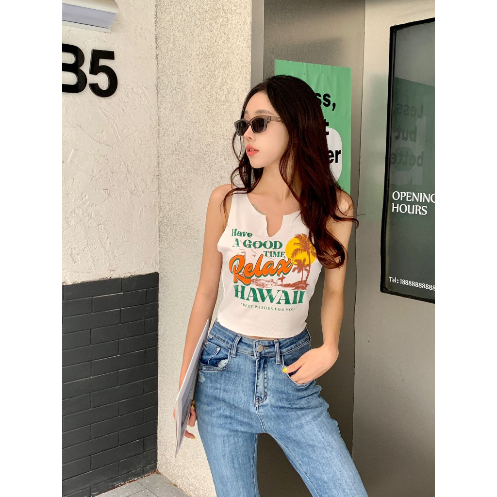 ส่งทันที Cici(NO. J557)เสื้อครอปแขนกุด คอวีพริ้วๆ พิมพ์ลาย Have A GOOD TIME ราคา ถูกที่สุด ดีลบีเคเค แกลเลอรีภาพที่ 8