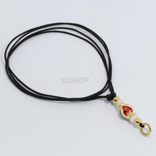 s2shop สร้อยพระ สร้อยคอเชือกร่ม ลูกปัดลายหลากสีคั่นทองเลเซอร์ ความกว้าง 1.2 มม.ความยาว 20-30 นิ้ว, No.109
