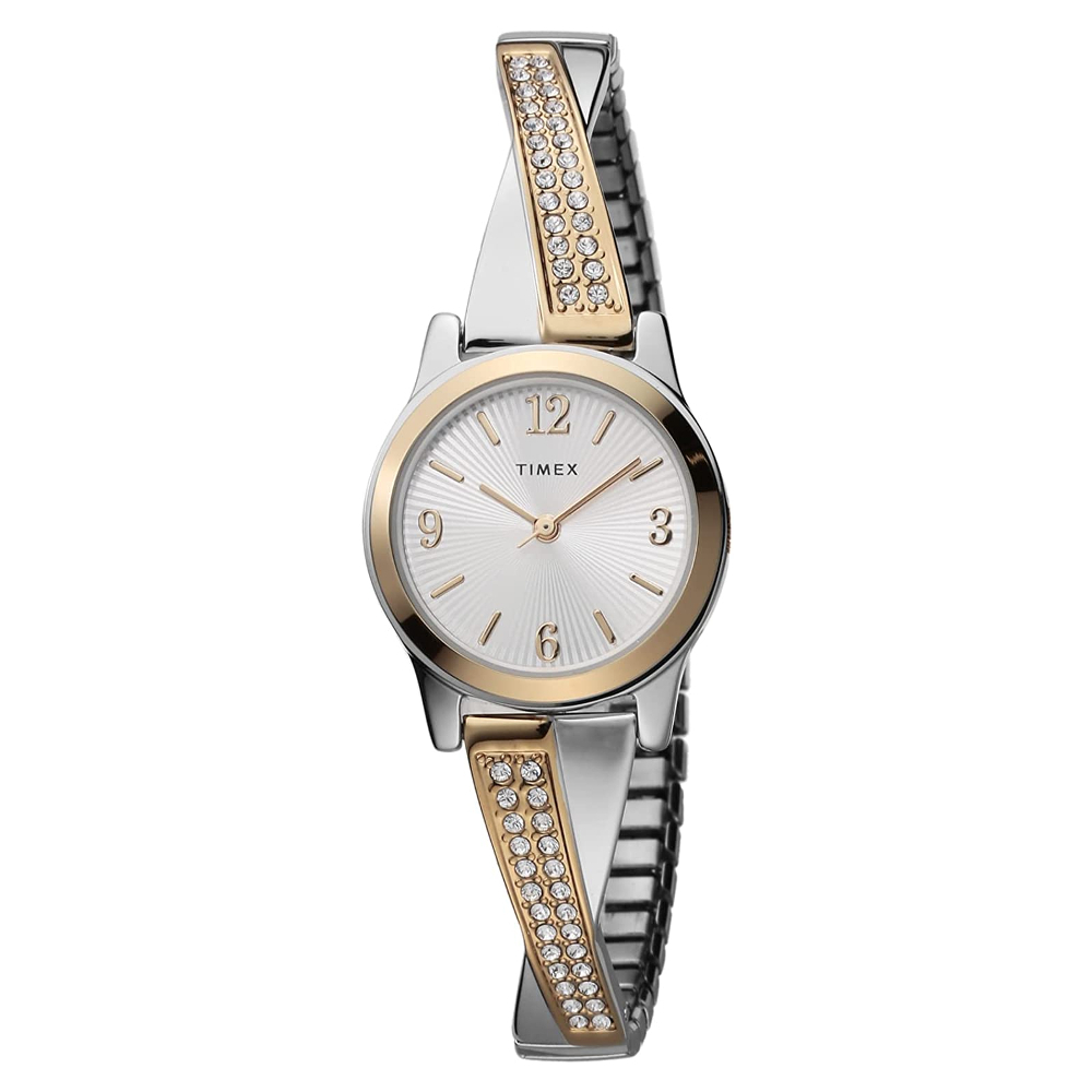 TIMEX TW2V69700 Semi-Bangle with Crystal นาฬิกาข้อมือผู้หญิง สีทอง หน้าปัด 25 มม.