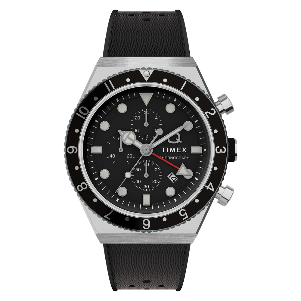 TIMEX TW2V70000 Q Chronograph นาฬิกาข้อมือผู้ชาย สายซีลีโคน สีดำ หน้าปัด 40 มม.