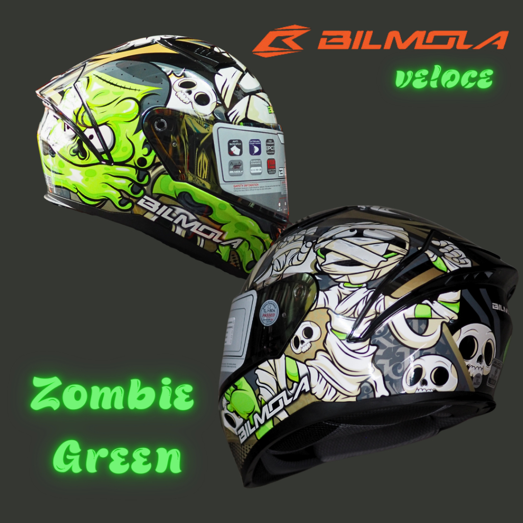 หมวกกันน็อคเต็มใบหุ้มคางBilmola Veloce 2021 Zombie Green,Zombie Red,Zombie Blue