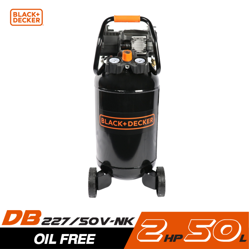 BLACK&DECKER BD227/50V-NK ปั๊มลมโรตารี่ Oil Less ถังตั้ง 2HP ถัง 50 ลิตร
