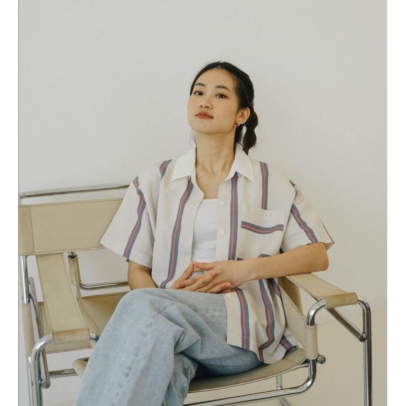 ketch​apparels​ เสื้อ​เชิ้ต​คิ้วๆ ลายริ้วสี​ชมพู​