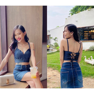 Summer Denim Tops เสื้อครอปยีนส์ สายฝอ Y2K