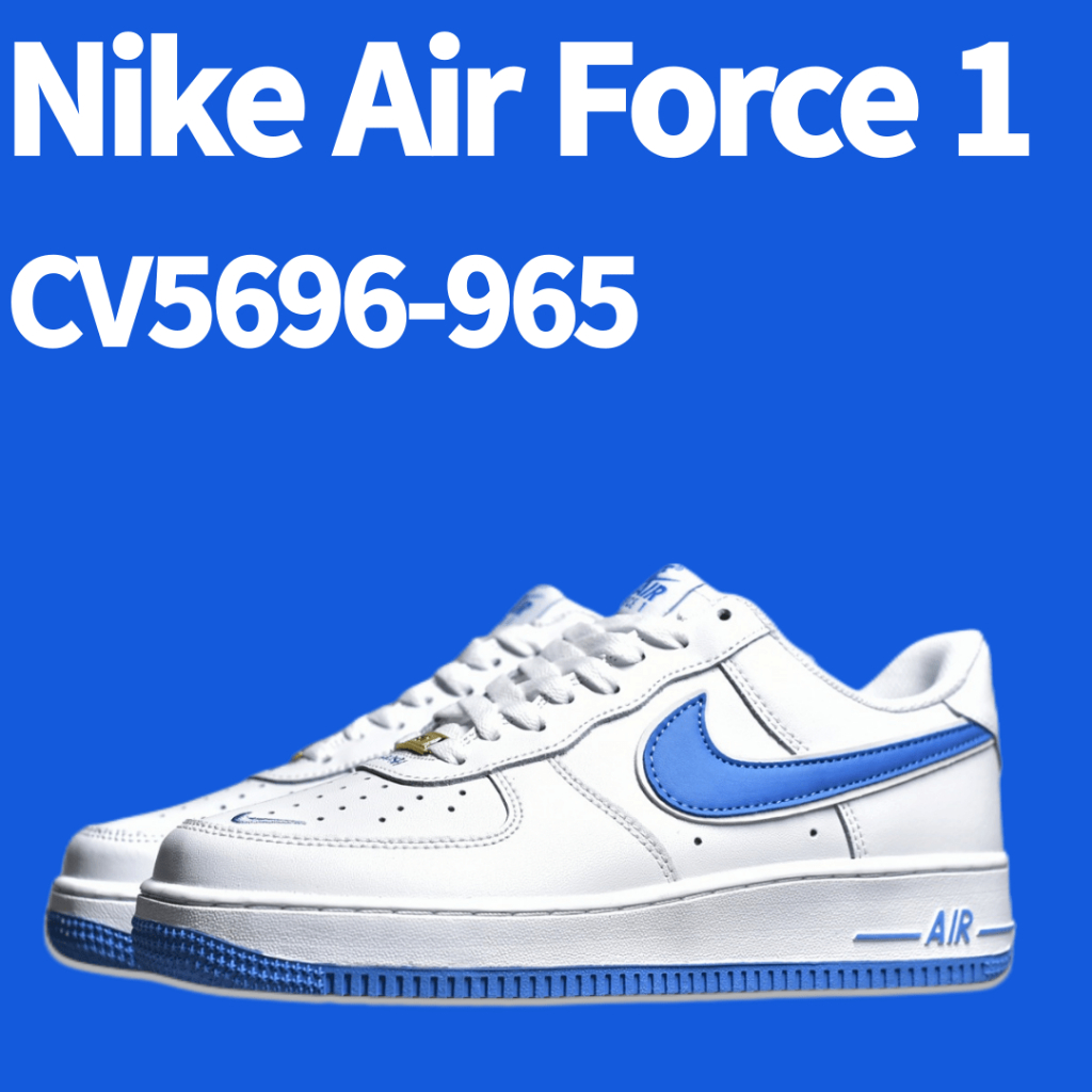 Nike Air Force 1 Low '07 Swoosh รองเท้าผ้าใบลำลองสีขาวแซฟไฟร์ตะขอเล็ก 3M สะท้อนแสง CV5696-965