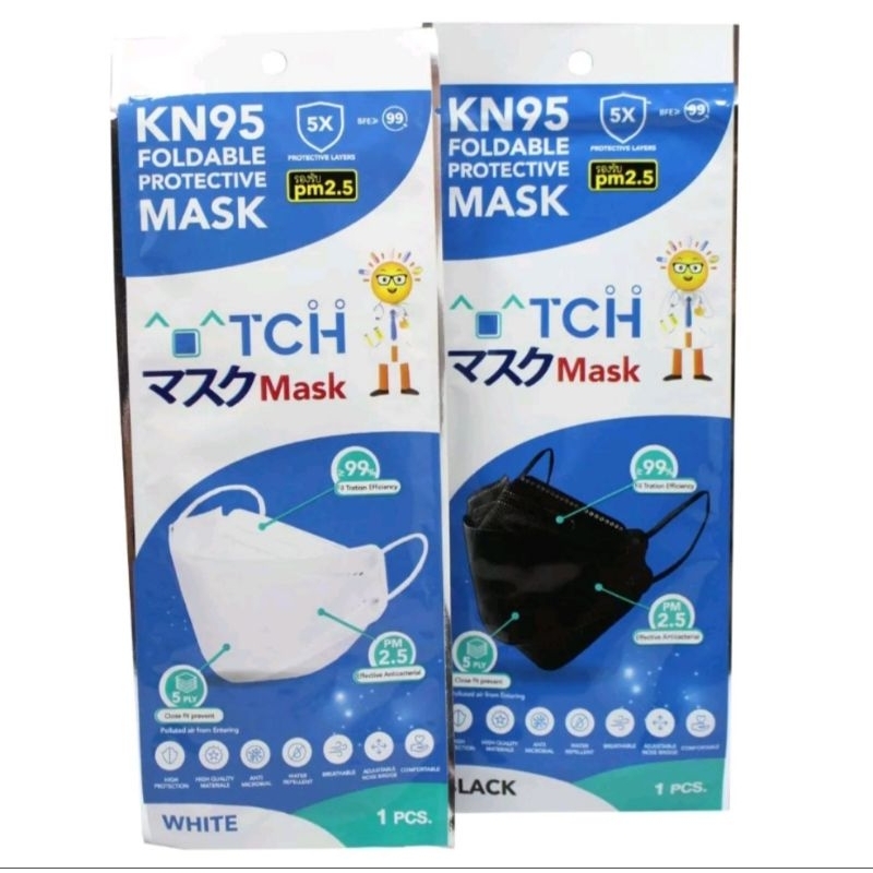 หน้ากากอนามัย TCH  รองรับ pm2.5 (สำหรับผู้ใหญ่)  KN95 FOLDABLE PROTECTIVE MASk ซองละ1ชิ้น