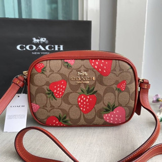 ✴️ แท้ 💯% Coach Mini Jamie Camera Bag In Signature Canvas With Wild Strawberry Print Style No. CH522