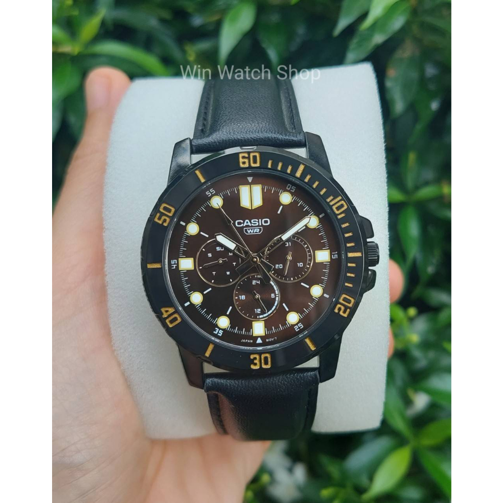 นาฬิกา Casio รุ่น MTP-VD300BL-5E นาฬิกาผู้ชาย สายหนังสีดำ หน้าปัด 3 วง -ของแท้ 100% รับประกันสินค้า 1ปีเต็ม