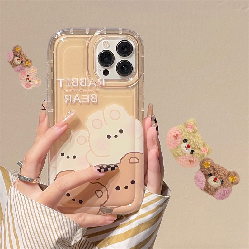 หมีน่ารักและกระต่ายพิมพ์เคสโทรศัพท์ใสกันกระแทก For iPhone 15 11 12 13 14 Pro Max XR X XS Max 6 7 8 SE 14 plus 15 Pro