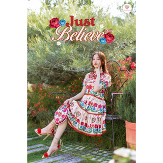 Just Believe dress เดรสทรงปล่อยใส่สบาย ลายนี้สวย น้องกุหลาบแดงครีม สวยสด สะใจมาก ใส่สบาย ระบายอากาศ ไม่ร้อย มีซับใน