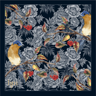 BYM Silk Scarf ผ้าพันคอผ้าไหม100% ( Bird in autumn )