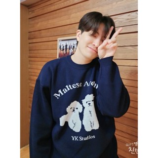 🐶เสื้อ Sweater - Maltese Archive (สีกรม)แบบยองแจใส่