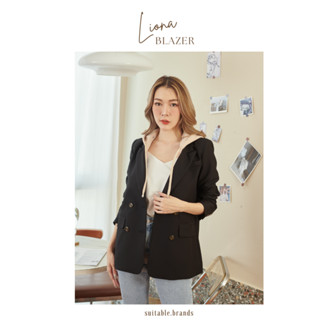 Liona Blazer - เสื้อสูทตัวยาวแต่งดีเทลฮู้ด (ดำ)