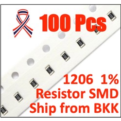 100 pcs 1206 ตัวต้านทาน SMD  SMT  (L:3.2mm x L:1.6mm) chip resistor 0.25W 1/4W 1%. ติดตั้งบนผิว PCB