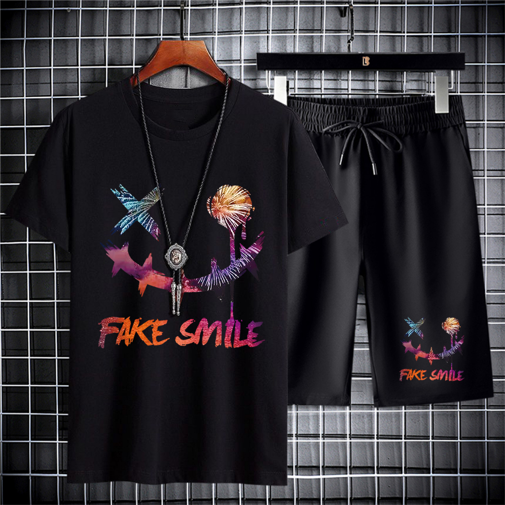 BD442+DKC442Bชุดเซ็ทเสื้อยืดแขนสั่ง+กางเกงขาสั้นได้ทั้งชายและหญิงมี7สีหลายไซส์ให้เลือก（S-3XL)