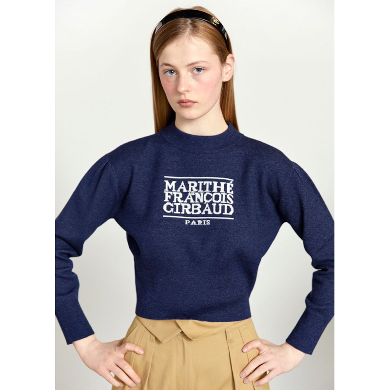 (USED LIKE VERY NEW) Marithe Francois Girbaud W CLASSIC LOGO CROP KNIT navy