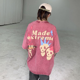 เสื้อยืดโอเวอร์ไซส์ made extreme skull pink สตรีท y2k อปป้า เกาหลี