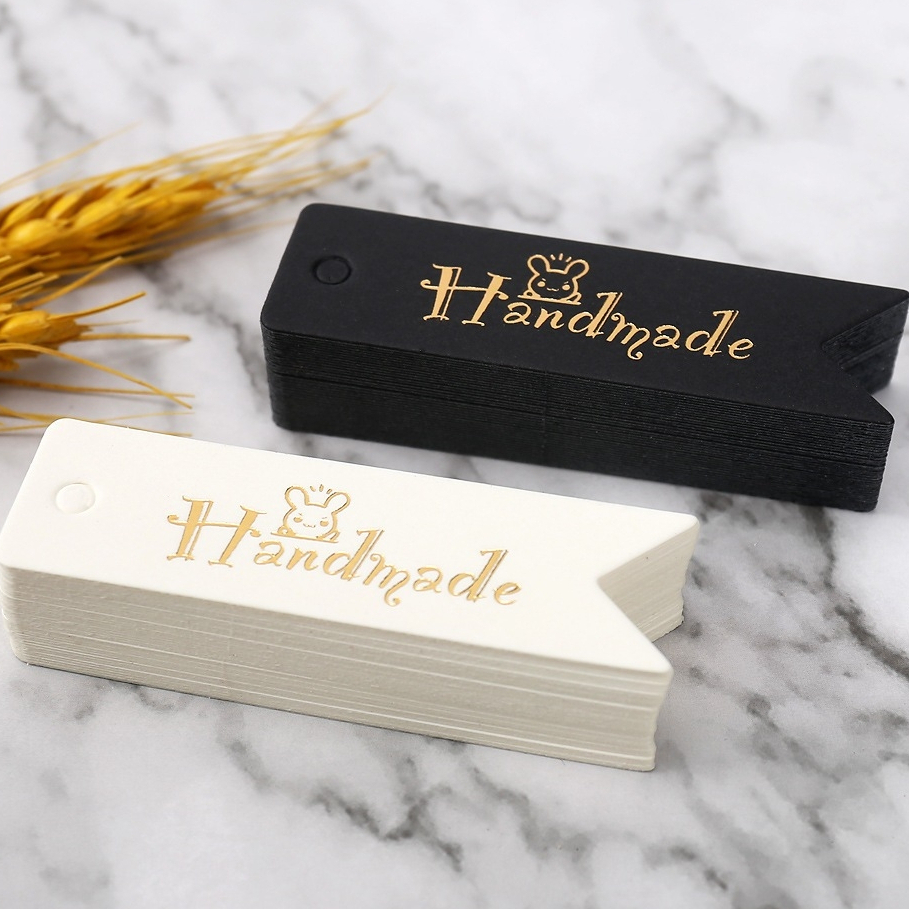 ป้ายแท็ก กระดาษแท็ก Paper Tag Handmade พิมพ์ทองกระต่าย ทรงธงแฉก