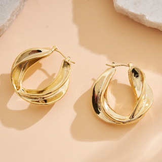 𝐴𝑆𝐻𝐼𝑅𝐴 (copper with gold plated) High polished twisted earrings ต่างหูห่วงใหญ่สีทอง ต่างหูสไตล์แบรนด์ดัง ต่างหูสายฝอ