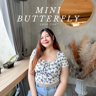 Mini Butterfly🦋เสื้อครอปสาวอวบผูกคอลายผีเสื้อผ้านิ่มมากยืดเยอะใส่สบาย