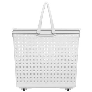 โลตัส ตะกร้าเหลี่ยม ลายหวาย มีล้อขาว NO.4213 สีขาว LOTUS'S LOUNDRY BASKET WITH WHEEL WHITE NO. 4213
