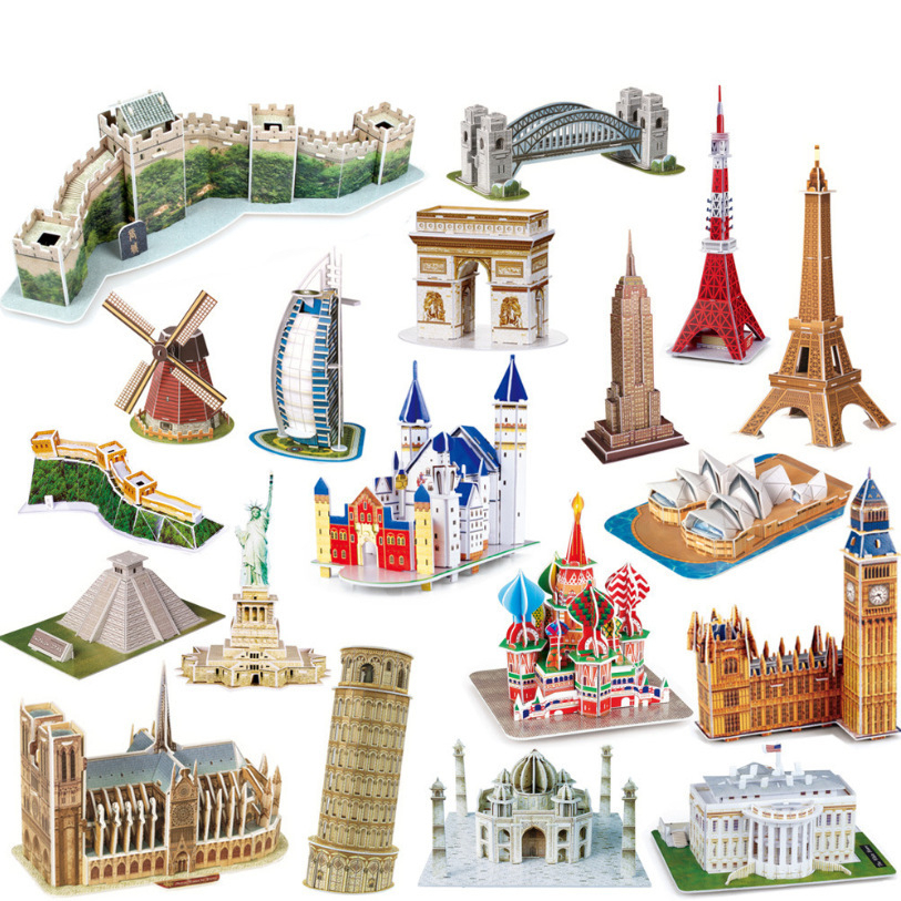 (มีลายเพิ่มค่า พร้อมส่ง 34 แบบ) Mini 3D Puzzle โมเดลกระดาษ สถานที่ท่องเที่ยว สิ่งมหัศจรรย์ของโลก