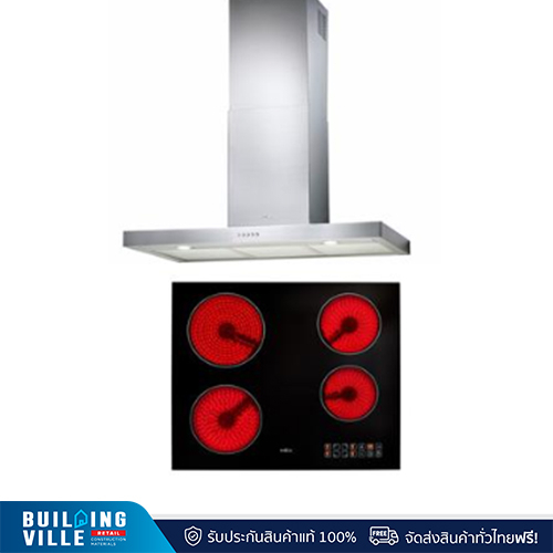 MEX ชุดเครื่องดูดควัน K633X90 + เตาไฟฟ้าฐานกระจกเซรามิก HVN264