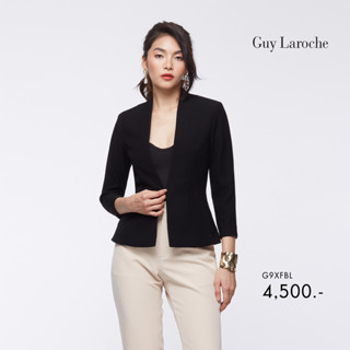 Guy laroche แจ็คเก็ตคอวี ติดตะขอ มีกระเป๋า แขนสี่ส่วน (G9XFBL)